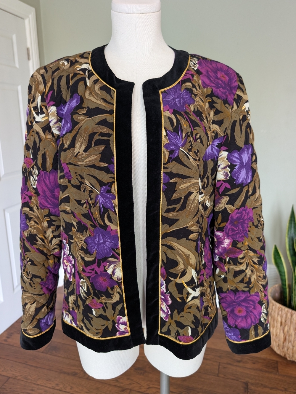 Vintage Mister Leonard Women’s Quilted Jacket Floral Open Front Size 16 Medium